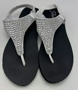 Skechers Sandals Women 10 Yoga Foam Bling Flip Flop Thong Sandals White Vacation - Picture 1 of 9