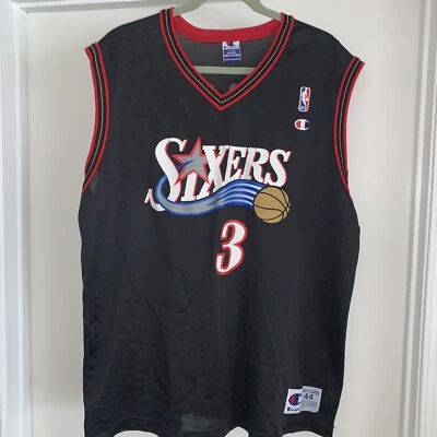 Allen Iverson Philadelphia 76ers Sixers Vintage Champion jersey 44 Black Vtg - Image 1 of 4