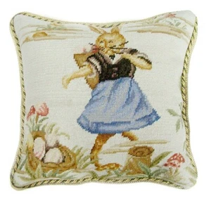 Nueva almohada de lana punta de aguja conejito de Pascua conejo encontrado huevos 16x16 cubierta solamente - Imagen 1 de 6