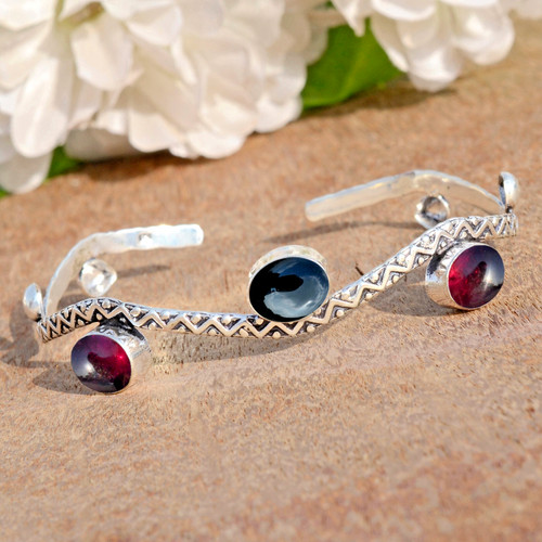 VALENTINO Bracciale in argento sterling 925 con pietre preziose granato e onice nera per abbigliamento festa