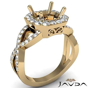 Halo Round Semi Mount Curve Shank Diamond Engagement Ring 18k Yellow Gold 0.63Ct - Picture 1 of 6