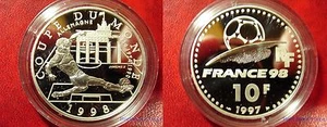 1997 France Large Silver Proof 10 fr Soccer(Football)/Germany/Brandenburg Gate - Picture 1 of 1