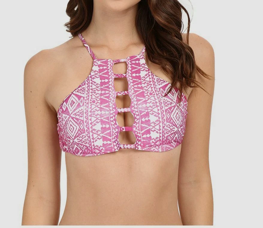 $107 Lucky Brand Para Mujer Rosa Cuello Alto Bikini Top de Baño Traje de Baño Talla Grande Foto 1 de 1
