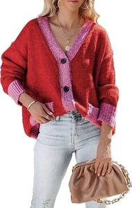 Women’s Red Cardigan Color Block Striped Kimono Cardigans Sweater Size: XL - Picture 1 of 4