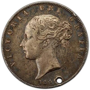 Great Britain 1849 Half Crown Silver Coin - Holed - Picture 1 of 2