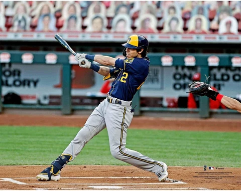 Christian Yelich Milwaukee Brewers Unsigned Hitting Triple Photo Cover