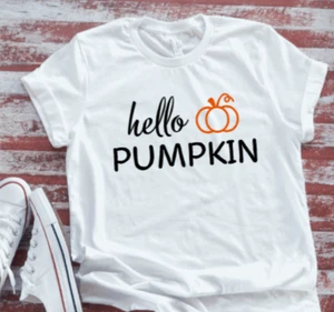 Camiseta Hello Pumpkin, Otoño, Unisex, Blanca Manga Corta - Imagen 1 de 2