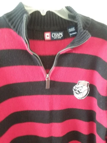 Cincinnati Reds zip collar sweater Mr. Red vintage logo blk/red stripes XL Chaps Cover