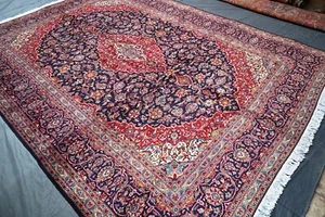 Alfombra floral medallón anudada a mano 10x13 alfombra grande azul caucásico turca - Imagen 1 de 20