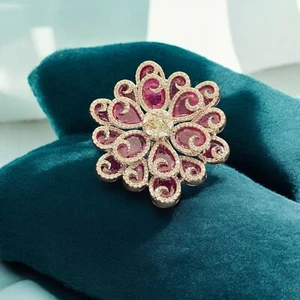 Gorgeous 19.60 Cts Round Brilliant Cut Natural Diamonds Ruby Party Ring 14K Gold - Picture 1 of 13