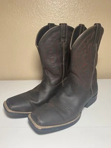 KIDS' ARIAT Work Square Toe Boot Brown Red Embroidery Size 5 - Picture 1 of 19