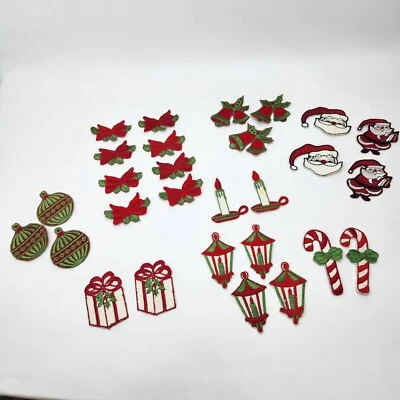 Embroidered Christmas Patches VTG lot of 28 Sew On Patches Ornamennts Santa Bell - Image 1 of 4