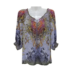 Shirt Bila Größe PM Viskose bunt 1/2 Arm Pailletten Perlen Made in India  - Bild 1 von 10