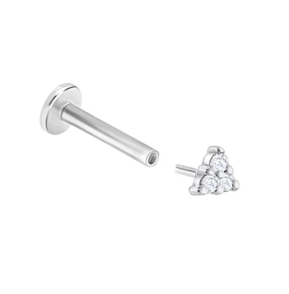Push-In Stud 3 Natural Diamond Prong Setting 14K Gold 18G Labret Ear Stud - Image 1 of 4