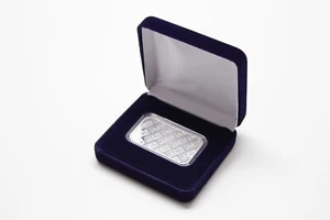 Blue Velvet Box & Airtite Holder Capsule for 1 oz Silver Bar, Horizontal Display - Picture 1 of 8