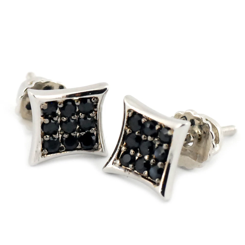 Hip Hop Men's Silver Plated Iced Out Mini Curved Square 7 mm Stud Earrings 901 - Imagem 1 de 1