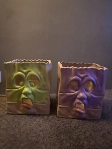 Vintage Halloween Keramik Grusel Papiertüte Gesicht 1990 selten Scioto handbemalt - Bild 1 von 7
