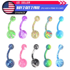 10PC 14G Colorful Belly Button Ring Stainless Steel Navel Ring Barbell for Women - Picture 1 of 9