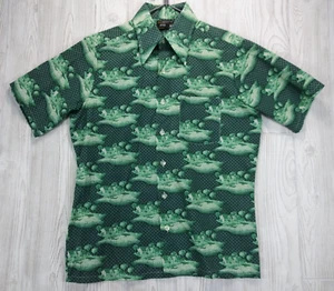 VTG 70s JC Penney Shirt Medium 15/15.5 Green Short Sleeve Lakehouse AOP No Iron - Picture 1 of 8