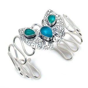 Mine Skota Emerald Gemstone Handmade Silver Plated Cuff Bracelet Adjustable - Picture 1 of 1