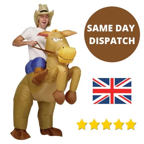 INFLATABLE COWBOY ON HORSE RIDING ADULTS FANCY DRESS PARTY HALLOWEEN COSTUME NEW - Image 1 of 1