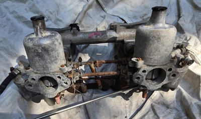 Triumph TR4 TR3 Othr SU Carburetors Intake Manifold & Linkage GREAT - PARTS ONLY - Image 1 of 4