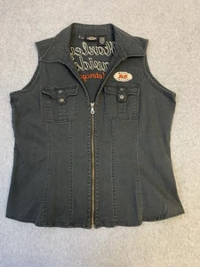 Harley Davidson Motorcycles Vest Womens XL Zip Denim Embroidered Biker Vintage - Picture 1 of 10
