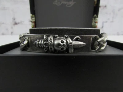 Ed Hardy сделать или умереть старинный серебристого тона из нержавеющей стали череп ссылка браслет новый - Изображение 1 из 4