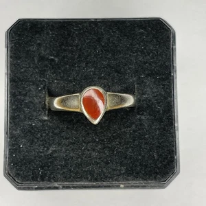 Vintage 925 Sterling Silver Orange Stone Chalcedony? Ring 1.8 Grams Sz 6 - Foto 1 di 3