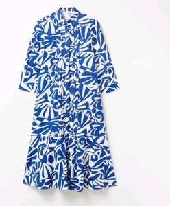 Sfera bedrucktes Midikleid Gr. S UK 10 Seitentaschen Knopfleiste 100% Baumwolle  - Bild 1 von 15