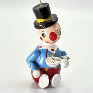 Payaso de madera vintage adorno de Navidad tocar guitarra violín rojo azul musical - Imagen 1 de 7
