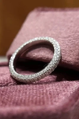 3 Ct Round Cut Natural Diamond Eternity Wedding Band 14K White Gold Size 6 7 8 - Image 1 of 4