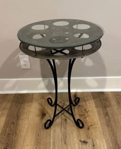Decorator Glass Top Studio Film Movie Reel End Night Stand Accent Table - Picture 1 of 3