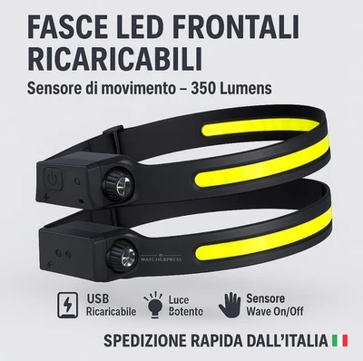 2 Pezzi Torcia da testa fascia led lampada notturna frontale lavoro officina - Immagine 1 di 4