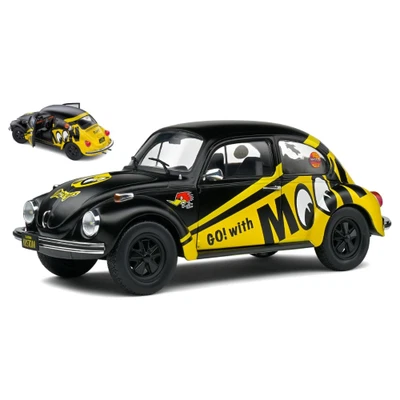 VW BEETLE 1303 MOONEYES 1974 BLACK/YELLOW 1:18 Solido Auto Competizione Modellin - Immagine 1 di 3