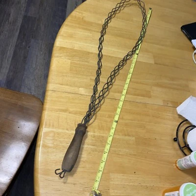 Vintage Primitive 32x 7.5” Ish Twisted Wire Rug Beater w/ Wooden Handle - Image 1 of 4