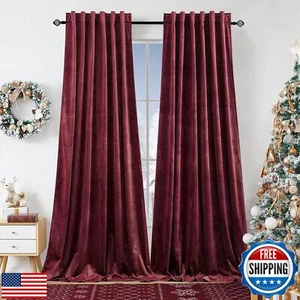 Dchola Wine Red Velvet Curtains for Bedroom Window with Back Tab, Super Soft - Picture 1 of 5