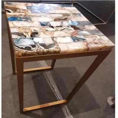 Natural Mix Agate Coffee Table Top, Semi Precious Console Table Patio Decor - Image 1 of 4