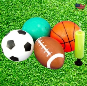 4Pc Kids Toy Sports Balls with 1 Pump,Basketball Soccer Football Playground Ball - Picture 1 of 5
