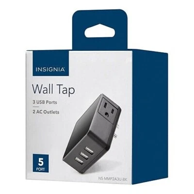 NUEVO Cargador de grifo de pared Insignia 5 puertos NEGRO - 3 USB y 2 tomas de CA NS-MMP2A3UBK Foto 1 de 2