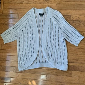 Liz Claiborne Grey Open Knit Cardigan Shrug Sweater - Size L Short Sleeve - Picture 1 of 8