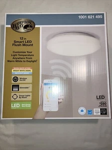 NEW 2PK Hampton Bay 12 in Smart LED Flush Mount Light With Remote Dimmable. - Picture 1 of 5