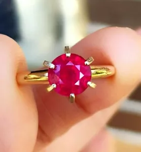 1.40ct Natural Red Ruby Solitaire Solid 14K Yellow Gold Ring Promise Gemstone - Picture 1 of 8
