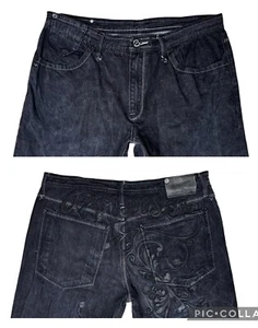 Artful Dodger Bruiser schwarze Herrenjeans mit Blumenstickerei Reißverschluss Größe 38 x 32 - Bild 1 von 13