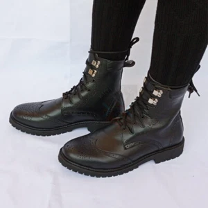 Kilts For Men Scottish Black Half Long Shoes Real 100% Leather Handmade - Picture 1 of 4