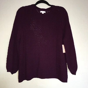 14th union Open Knit Sweater Large Petite Purple Long Sleeve Crew Neck NWT - Picture 1 of 7