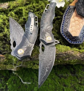 VG10 Damasco Acero Cuchillo de Bolsillo Cuchillo de Caza Supervivencia Plegab... - Imagen 1 de 14
