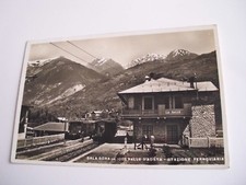 Aosta - Sala Dora stazione ferroviaria + treno - spedita f. p. 1939 franc asp