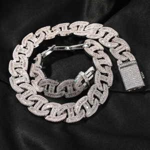 17MM 5AAA+ CZ Ice Out Hop Hip Baguette Bling Miami Cuban Link Chain Necklace - Picture 1 of 16