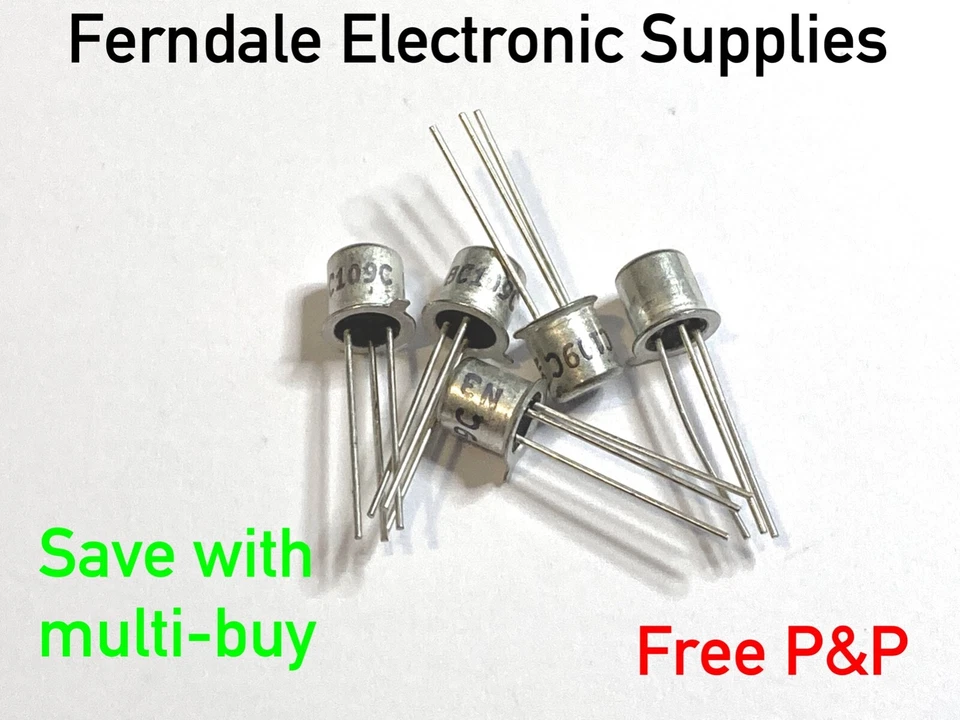 BC109C NPN silicon planar transistor, low power, low noise, pack of 5, free P&P - Image 1 of 1